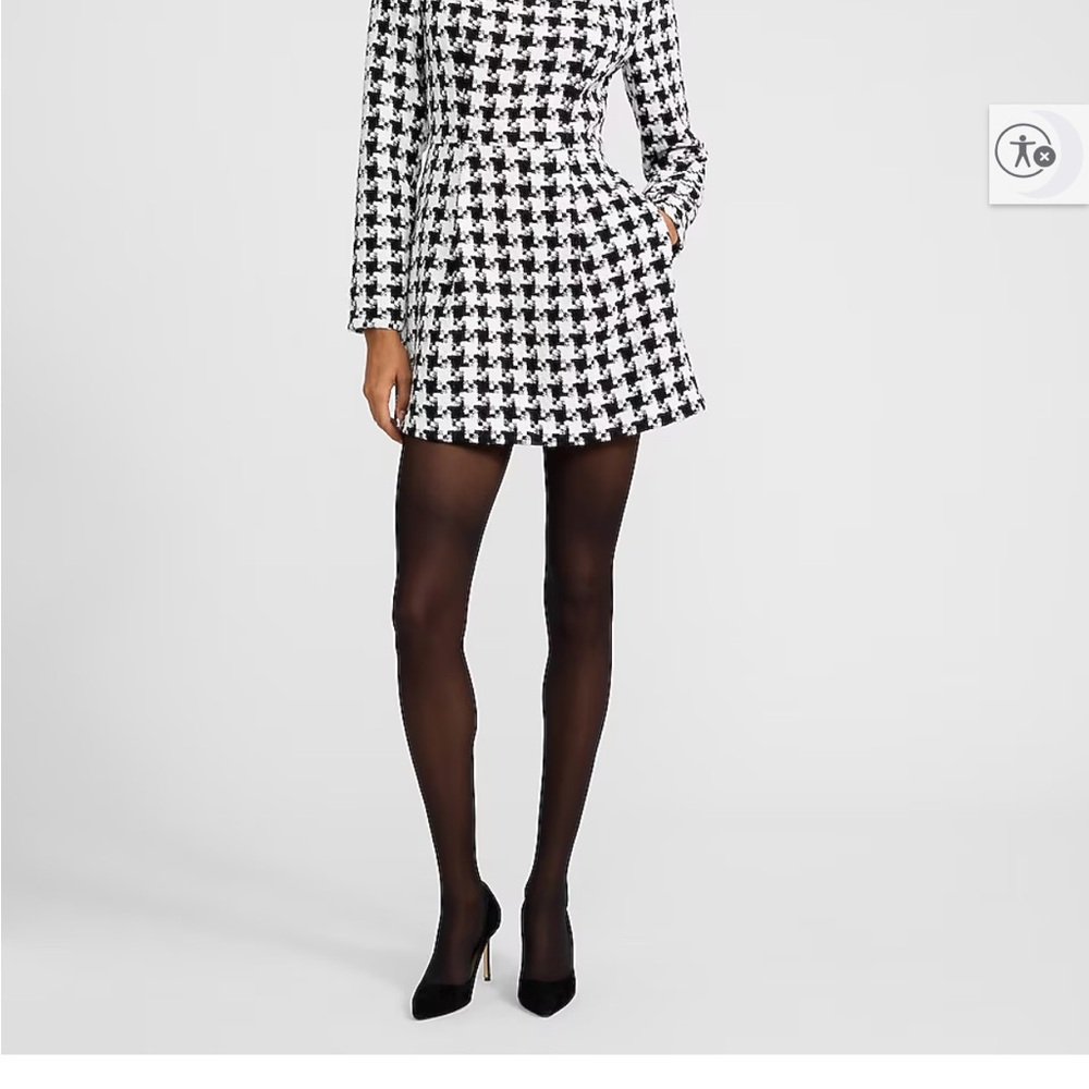 Express Houndstooth Long Sleeve Mini Dress - Black & White - Picture 7 of 8